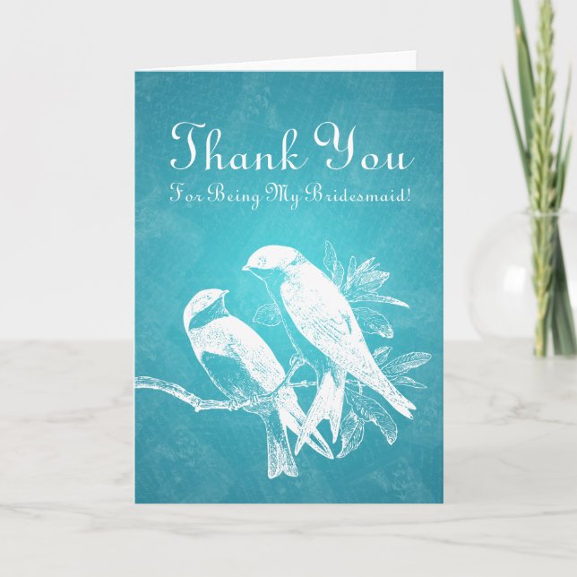 Carte De Remerciements Thank You Bridesmaid Love Birds Blue (Devant)