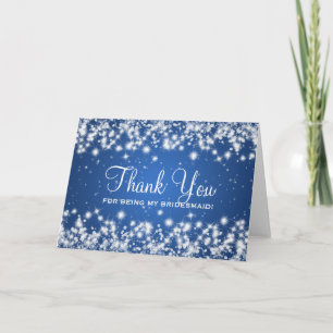 Carte De Remerciements Thank You Bridesmaid Winter Sparkle Blue