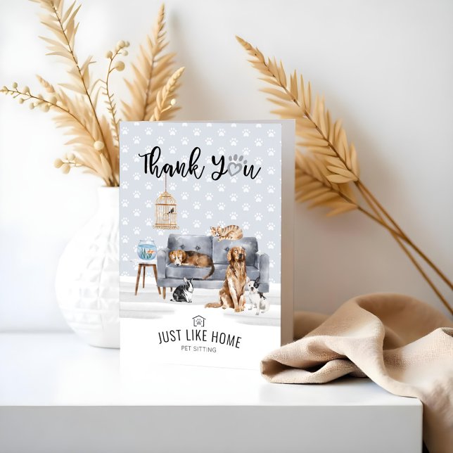 Carte De Remerciements Thank You | Canapé Grey (Thank You | Home Pet Sitting Pet Family Grey Couch)