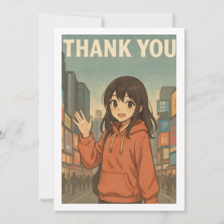 Carte De Remerciements Thank You Card - Anime Girl in Times Square