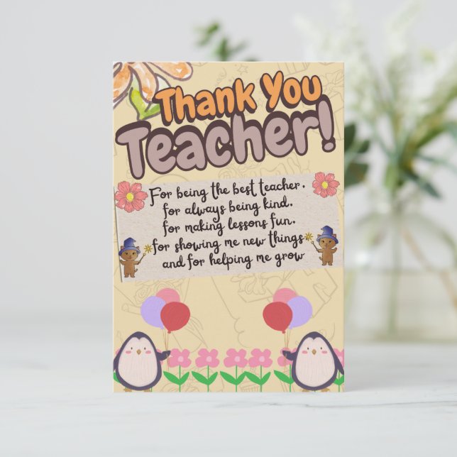 Carte De Remerciements thank you card for teachers. (Debout devant)