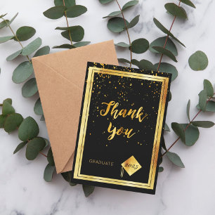 Carte De Remerciements Thank you card graduation black gold confetti