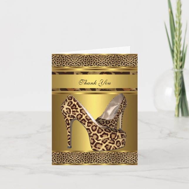Carte De Remerciements Thank You Card Hi Heel Shoes Leopard Gold 2 (Devant)