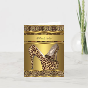 Carte De Remerciements Thank You Card Hi Heel Shoes Leopard Gold 2