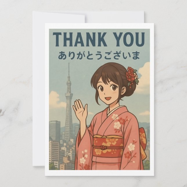 Carte De Remerciements Thank You Card - Japanese Kimono Girl in Tokyo (Devant)