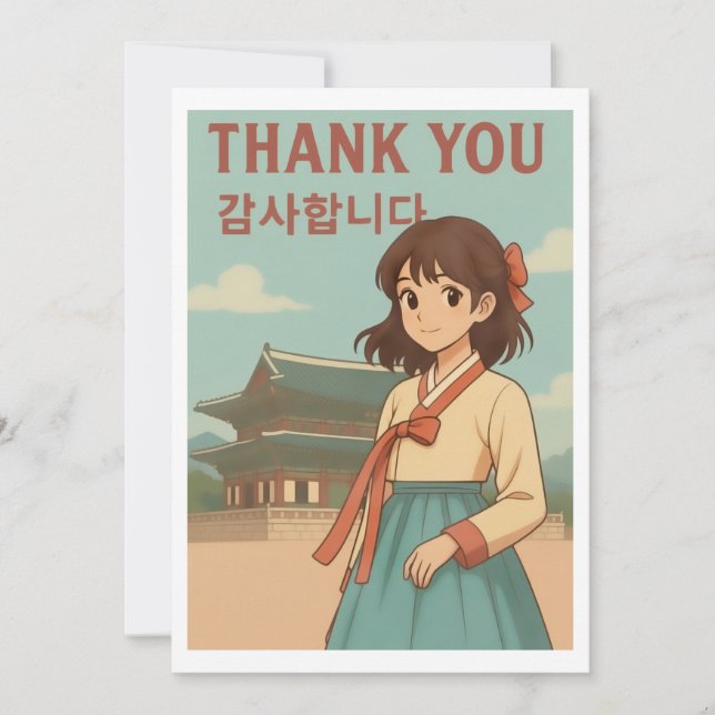 Carte De Remerciements Thank You Card - Korean Hanbok Anime Girl (Devant)