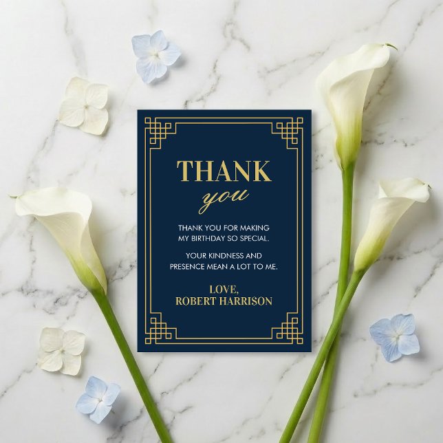 Carte De Remerciements Thank You Card Navy Gold Art Deco 80th Birthday (SEE FULL SUITE AT BOTTOM)