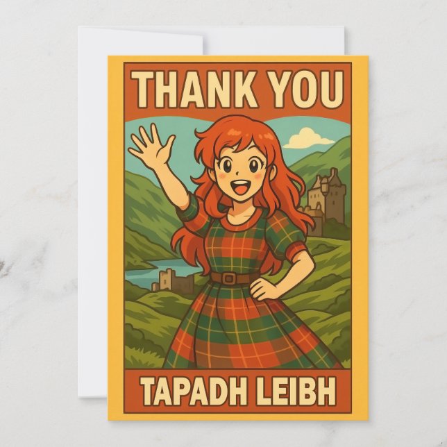 Carte De Remerciements Thank You Card - Scottish Anime Girl in Highlands (Devant)