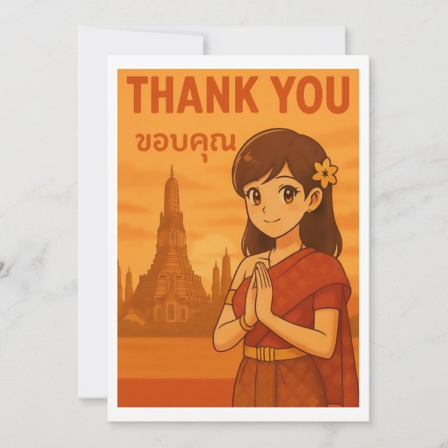 Carte De Remerciements Thank You Card - Thai Girl Greeting in Bangkok (Devant)