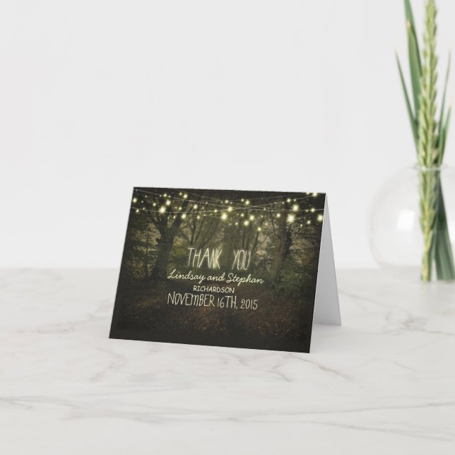 Carte De Remerciements Thank you cards with string lights tree path (Devant)