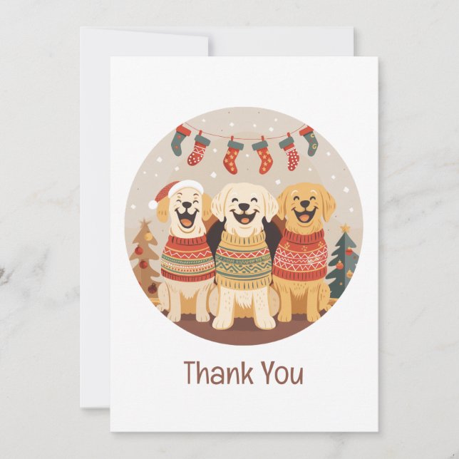 Carte De Remerciements Thank You Christmas Labrador Retriever Dogs (Devant)