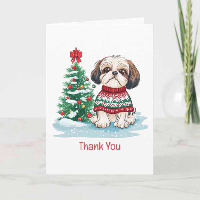 Carte De Remerciements Thank You Christmas Shih Tzu Dog (Devant)