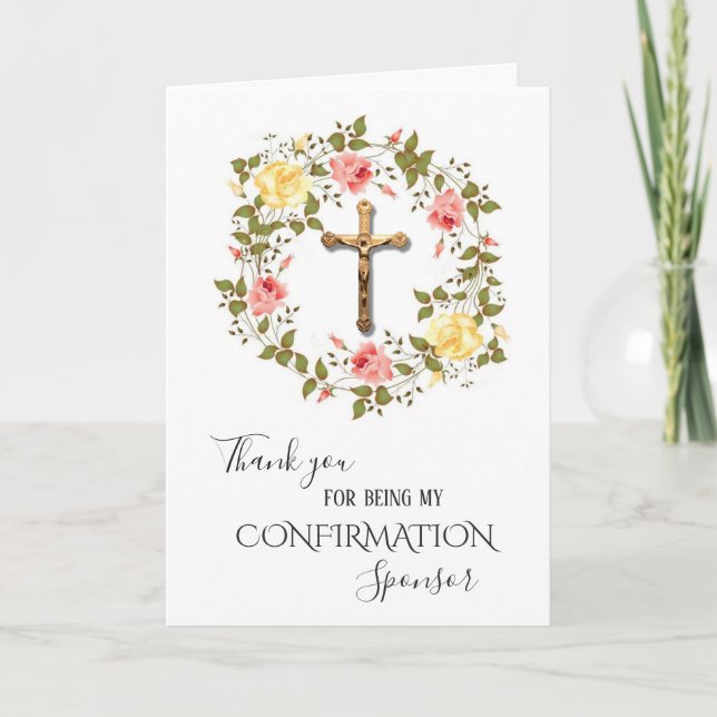 Carte De Remerciements Thank You Confirmation Sponsor Flowers Crucifix (Devant)