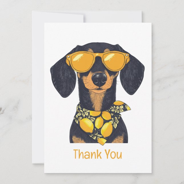 Carte De Remerciements Thank You Dachshund Dog Sunglasses Lemons (Devant)