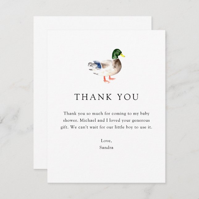 Carte De Remerciements Thank you Duck Baby Shower Elegant Simple Minimal (Devant / Derrière)