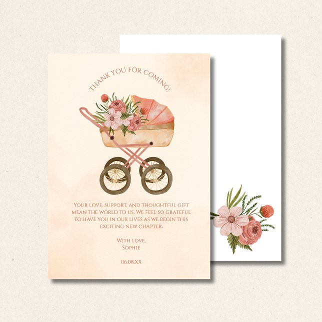 Carte De Remerciements Thank you for coming card, rustic baby carriage  (Créateur téléchargé)