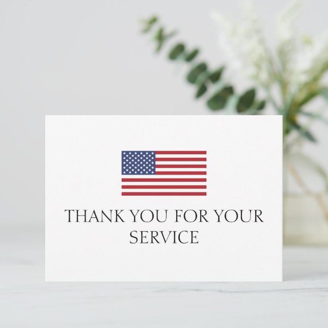 Carte De Remerciements Thank You For Your Service Red blue American Flag (Debout devant)
