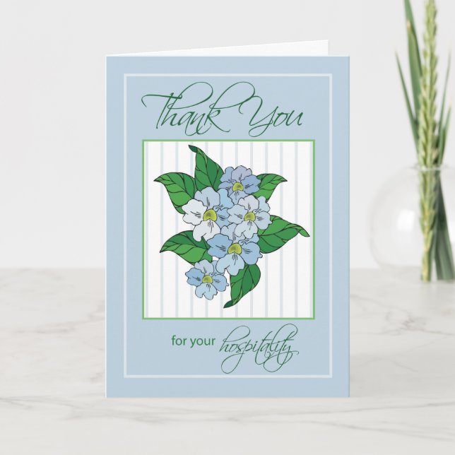 Carte De Remerciements Thank You Hospitality with Blue Flowers Illustrati (Devant)