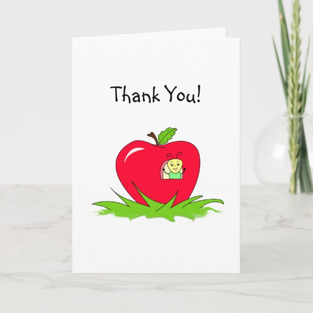 Carte De Remerciements Thank You - Little Bug in Bright Red Apple House (Devant)