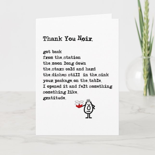 Carte De Remerciements Thank You Noir - a funny thank you poem (Devant)