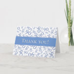 Carte De Remerciements "Thank you !" Numéro bleu et blanc 90<br><div class="desc">A cool way to say thank you to your guest at your birthday party. There is a text template which make it easy to change the text to your own words, name, initial ou monogram. The background is a blue and white number pattern with the 90 repeated and scattered in...</div>