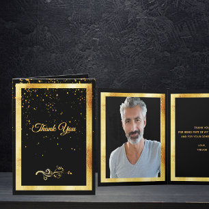Carte De Remerciements Thank you photo card birthday black gold confeti
