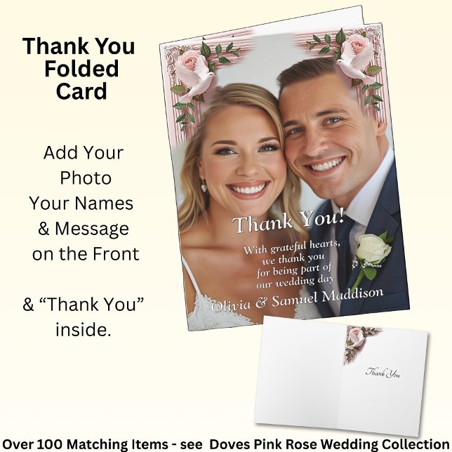 Carte De Remerciements Thank You - Photo on Pink Roses & Doves Wedding (Créateur téléchargé)