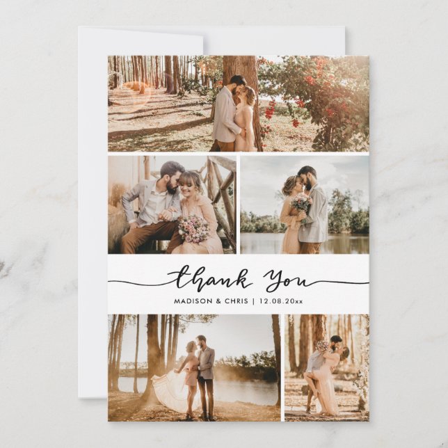 Carte De Remerciements Thank You Script Elegant Wedding Photo Collage (Devant)