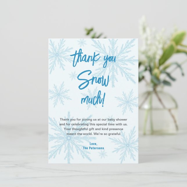 Carte De Remerciements Thank You Snow Much Snowflakes Boy Baby Shower (Debout devant)