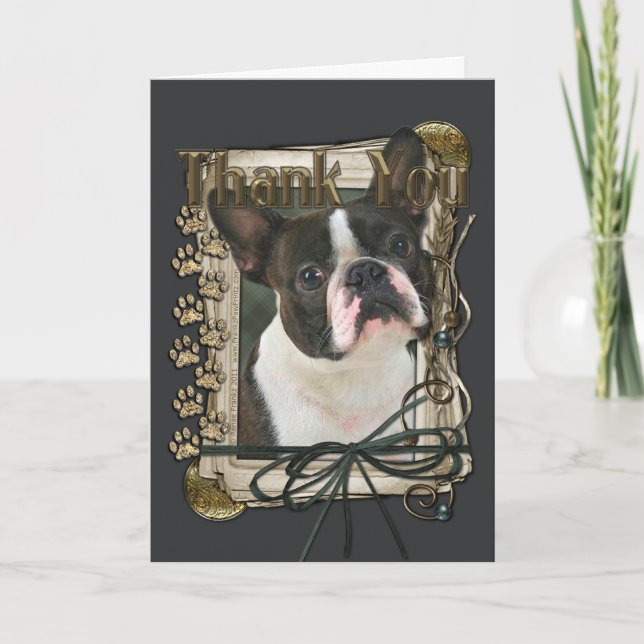 Carte De Remerciements Thank You - Stone Paws - Boston Terrier (Devant)