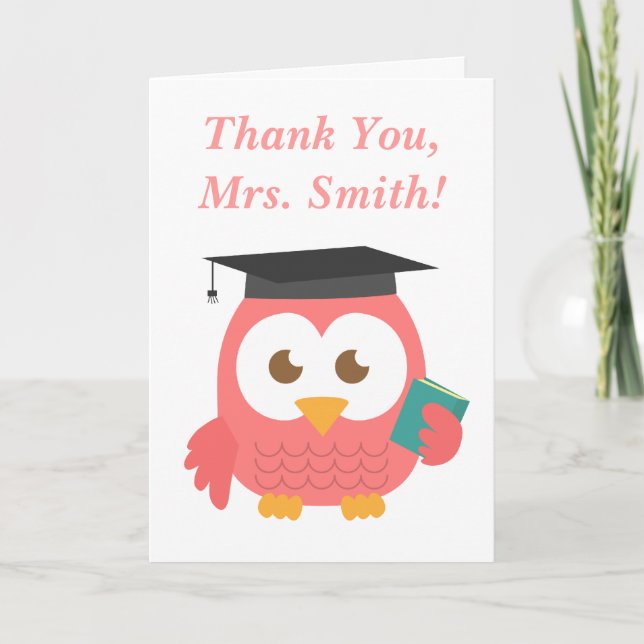 Carte De Remerciements Thank You, Teacher Appreciation, Teacher Owl (Devant)