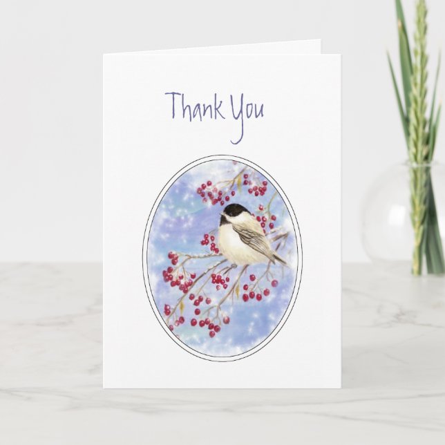 Carte De Remerciements Thank You Winter Bird Berry Frosty Window (Devant)