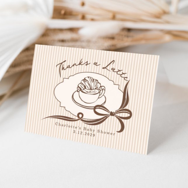 Carte De Remerciements Thanks A Latte Cafe Bebe Coffee Bow Baby Shower (Créateur téléchargé)