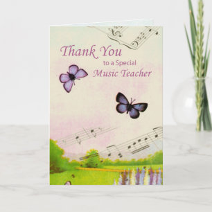 Carte De Remerciements Thanks Teacher, Music, Butterflies