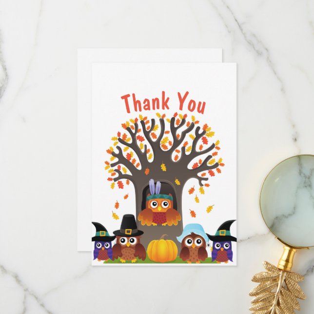 Carte De Remerciements Thanksgiving arbre avec choux mignons (Devant/Arrière en situation)