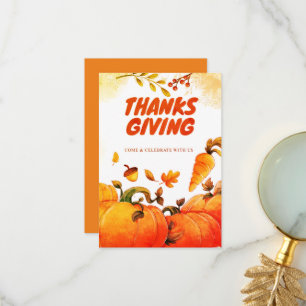 Carte De Remerciements Thanksgiving avec Citrouille, Pine et Leave Fall