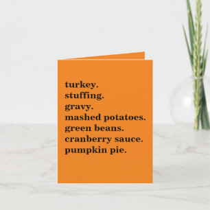 Carte De Remerciements Thanksgiving Food Dinner List Personnalisé