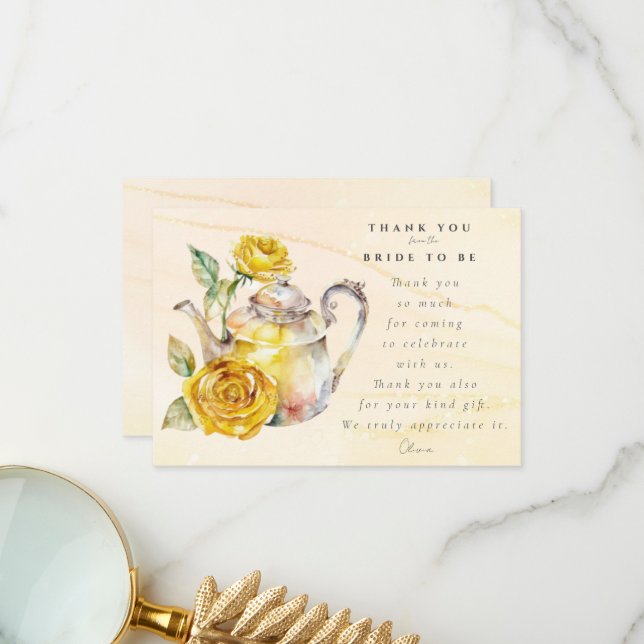 Carte De Remerciements Thé à la garden party de mariage fleurie  (Devant/Arrière en situation)