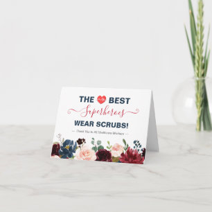 Carte De Remerciements The Best Superhéroes Wear Scrubs Burgundy Floral