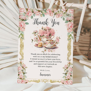 Carte De Remerciements Thé dansant fleuri rose vintage pour une douche de