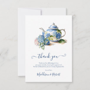 Carte De Remerciements Thé dansant pour Baby Shower avec Hydrangeas bleus