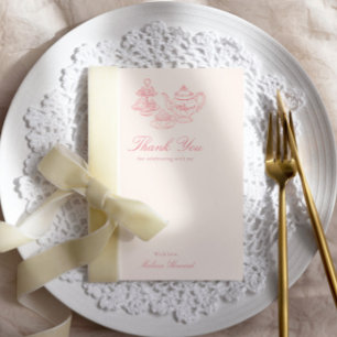 Carte De Remerciements Thé de l'après-midi Mariage Rose Dessiné à la Main