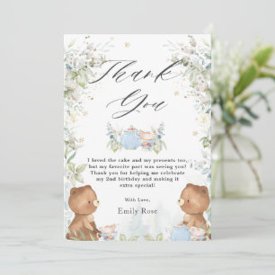 Carte De Remerciements Thé Nounours mignon pour deux 2e fête d'anniversai