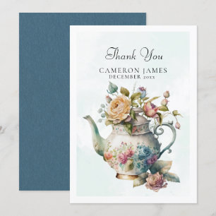 Carte De Remerciements Théière à l'aquarelle élégante Fête du thé floral