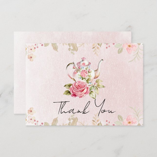 Carte De Remerciements Théière florale Remerciement pour la fête de maria (Devant / Derrière)