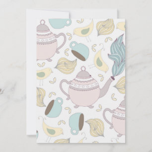Carte De Remerciements Théière Oiseau Jaune Vintage Tasse Bleu Pastel Thé