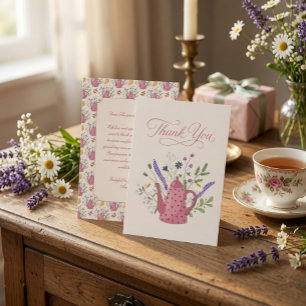 Carte De Remerciements Théière Rose Fantaisiste Fête de Thé de Mariage au