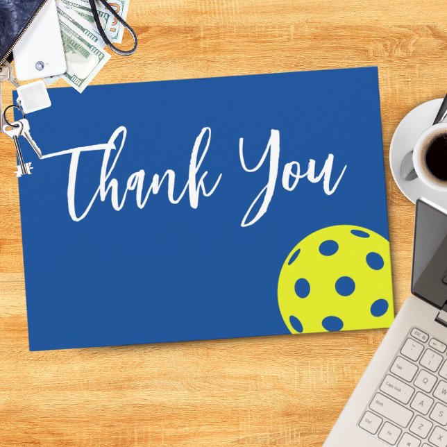 Carte De Remerciements Thème Anniversaire Pickleball Néon Bleu de Style R (Créateur téléchargé)