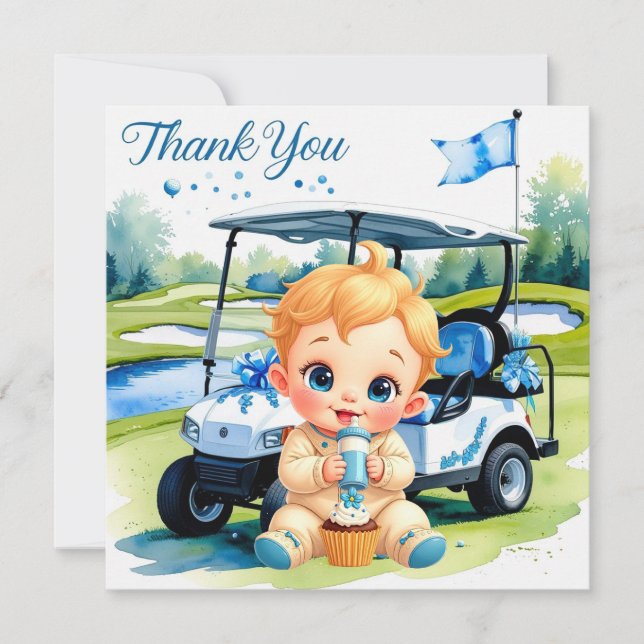 Carte De Remerciements Thème Baby Shower Garçon Golf  (Devant)