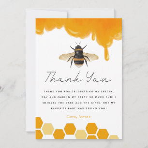 Carte De Remerciements Thème d'abeille Fête d'anniversaire Jaune